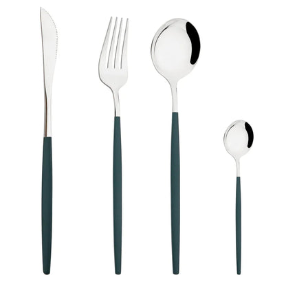 Western Purple Silver Tableware New Dinnerware Set 4Pcs Stainless Steel Kitchen Knife Fork Spoon Complete Cutlery Flatware Set