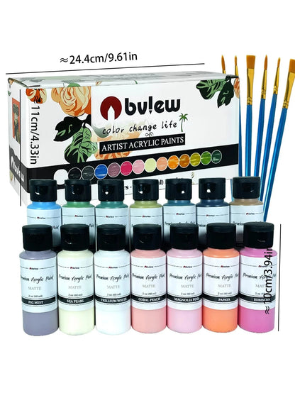 Bview Art 14-Color 2oz (60ml) Professional Acrylic Paint Set - Artist Grade Supplies for Canvas, Fabric, Wood Art Projects
