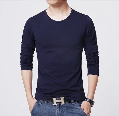 2026 MRMT Brand New Men's T-Shirts Long Sleeve Slim Men T-Shirt Young Man Pure Color Tops Tees Shirt O-Neck For Male Boys Tshirt