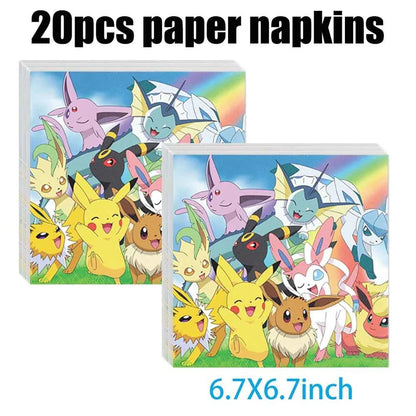 Pokemon Birthday Party Decorations Paper Tableware Plates Napkins Cups Pikachu Birthday Tablecloth Party Supplies Children Gifts