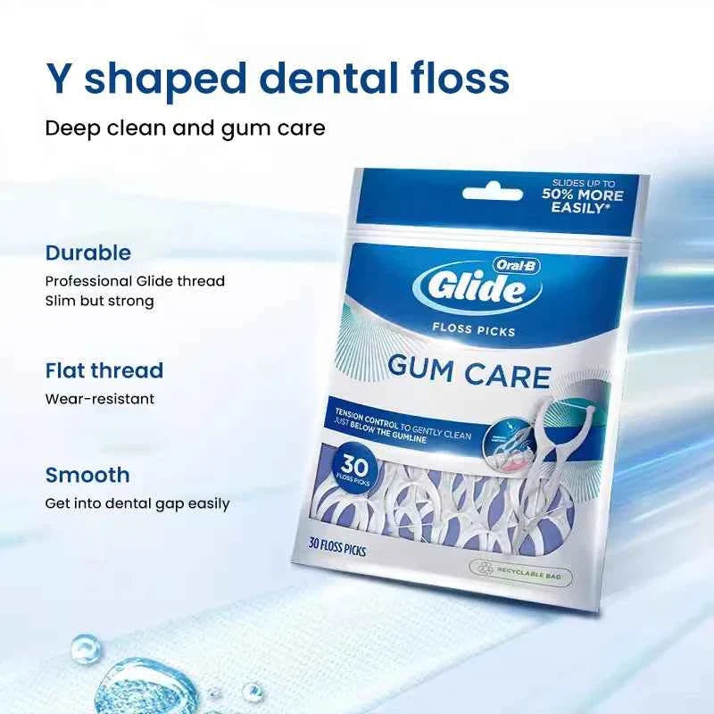 Oral B Flosser Glide Floss Picks Dental Toothpicks Gum Care Teeth Cleaning Sticks Y-shaped 3D Floss Toothpicks 90 pcs