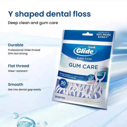 Oral B Flosser Glide Floss Picks Dental Toothpicks Gum Care Teeth Cleaning Sticks Y-shaped 3D Floss Toothpicks 90 pcs