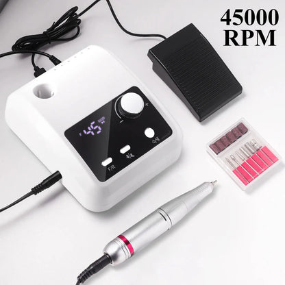 45000RPM Nail Drill Machine Professional Nail Lathe with Large LCD Screen Smart Electric Manicure Polisher Nail Art Tools
