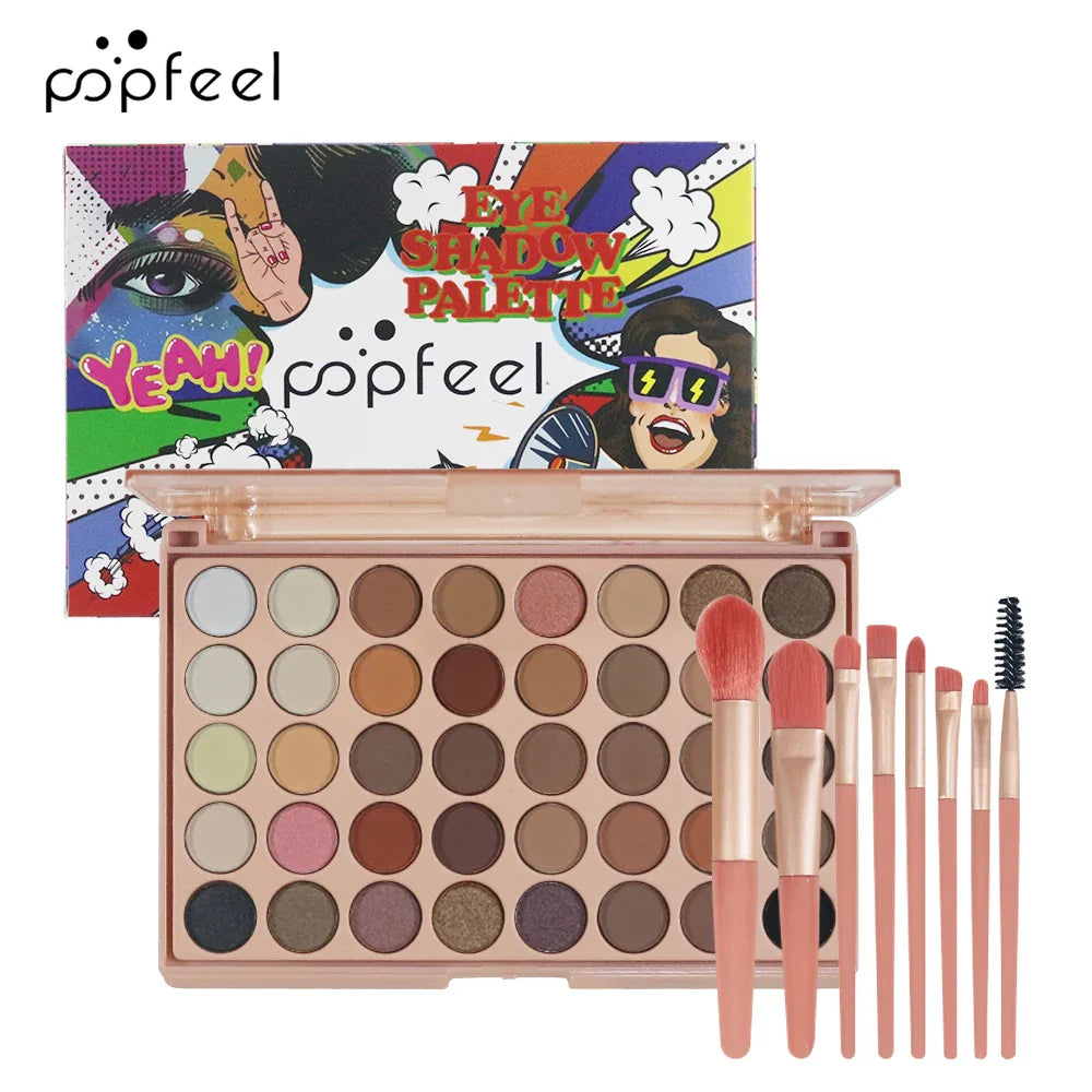 POPFEEL 40-Color Earth Tone & Pink Eyeshadow Palette – Versatile Shimmer, Matte, and Highlight Shades for Effortless Blending。