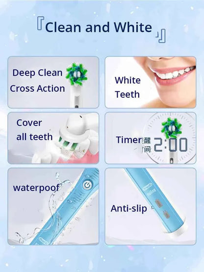 Oral B Electric Toothbrush Pro 4000 Sonic Clean Rechargeable Tooth Brush 4 Cleaning Modes Pressure Sensor Light Wateproof