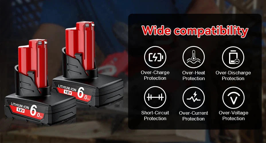 For Milwaukee 12V Tool Battery For Milwaukee M12 6000mAh Lithium Battery Impact Wrench Drill Power Tools Battery