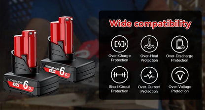 For Milwaukee 12V Tool Battery For Milwaukee M12 6000mAh Lithium Battery Impact Wrench Drill Power Tools Battery