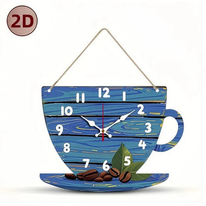 Coffee Cup Shaped Wooden Silent Hanging Wall Clock,Wood Grain Design Suitable For Living Room,Study Room,Bedroom,Home Decoration