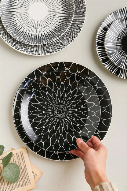 Geometric Design Gold Plating Meal Plate Porcelain Kitchen Dinner Plates Ceramics Food Tray Salad Dish 6/8/10 Inch 1Pcs
