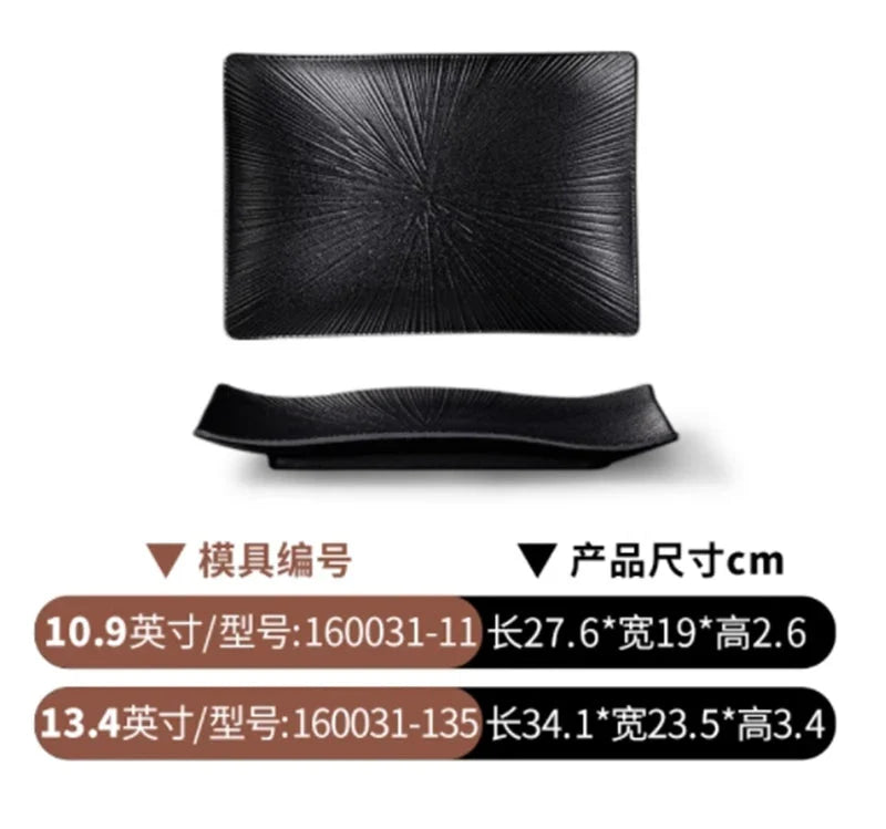Pretty Black Melamine Plates Steak Barbecue Trays for Meal Vegetables Fruit Western Dinner Dishes Beautiful Tableware Decoration