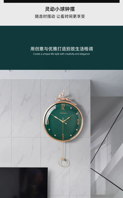 13 Inch Auspicious Deer Wall Clock Nordic Brief Design Living Room Decoration Kitchen Mute Clocks Art Wall Watch Home Decor NEW