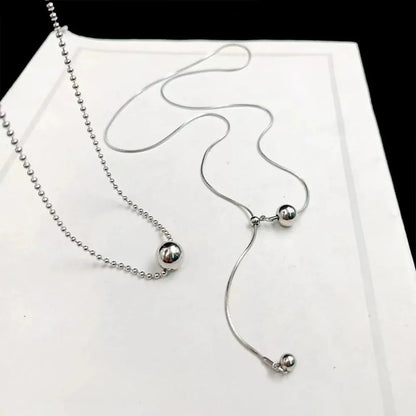 Personality Design Silver Color Stainless Steel Beaded Ball Pendant Necklace for Women Double Layer Hip Hop Rock Chokers Jewelry