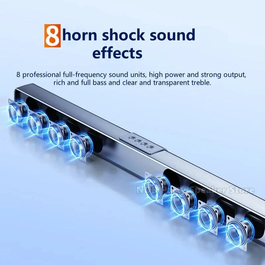9D Stereo Sound Bar For TV Cinema Echo Wall Bluetooth Speakers COAX AUX U Disk Home Audio Subwoofer 8 Horns 40W High Power