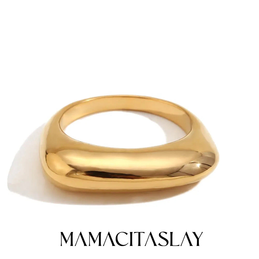 Classic 18K Gold Plated 316L Stainless Steel Flat Stick Ring – Waterproof & Hypoallergenic