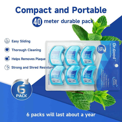 6 packs of mint floss，40 meter durable pack，Smooth Floss