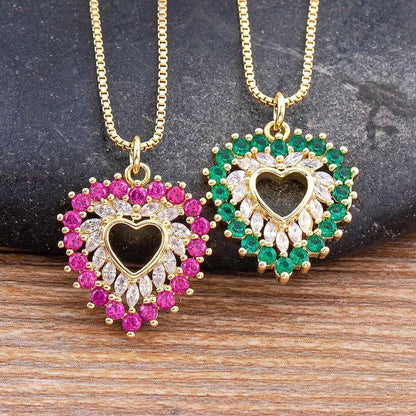 Nidin New Arrival Romantic Heart Shape Sparkling Zircon Pendant Necklace 3 Colors For Women Female Fine Jewelry Gifts Wholesale