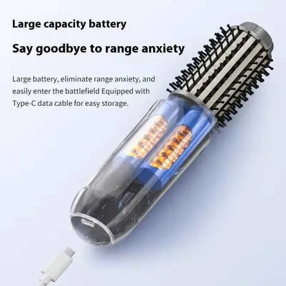 NewCordless Hair Curling Iron Brush USB Rechargeable Travel Heated Round Brush 2-in-1 Electric Hair Curling Wand Styling Tools