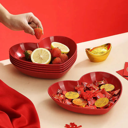 Red Heart Shaped Plates Set for Wedding and Festival Candy and Snack Serving Cake and Snack Plate Kitchen Utensils