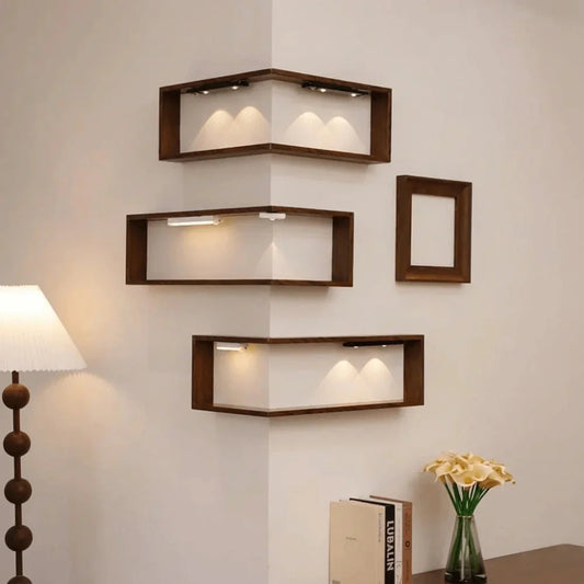Space Saving 90 Degree Corner Wall Shelf Floating Shelf Suspended Wooden Display Shelf Wall Mounted Corner Bookshelf Home