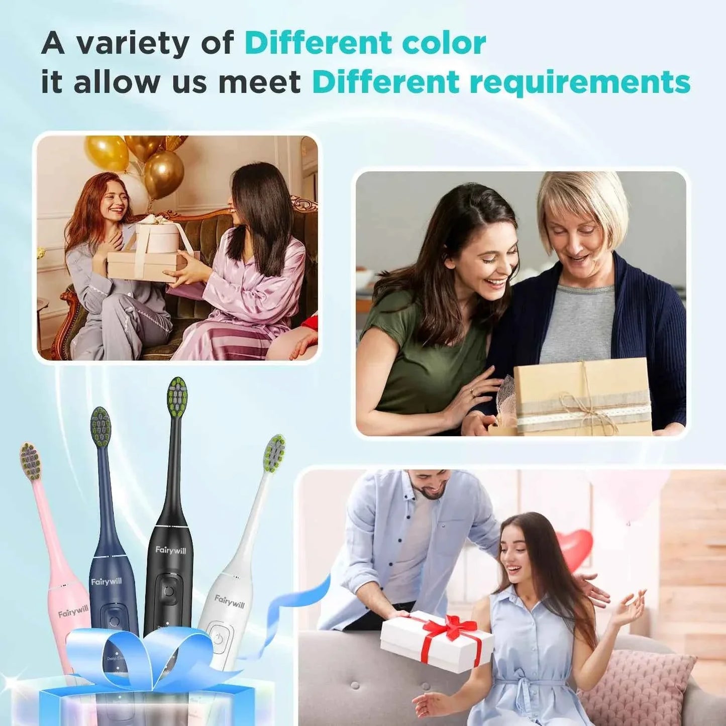 Fairywill FW-Y05 Electric Sonic Toothbrush - Rechargeable Adult Toothbrush with 8 Replacement Heads