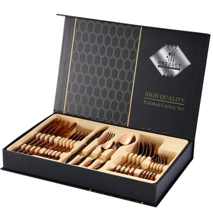 24-Piece Silverware Set with Steak Knives Forks Spoons,Stainless Steel Flatware ,Tableware Cutlery Service for 6,Dishwasher Safe