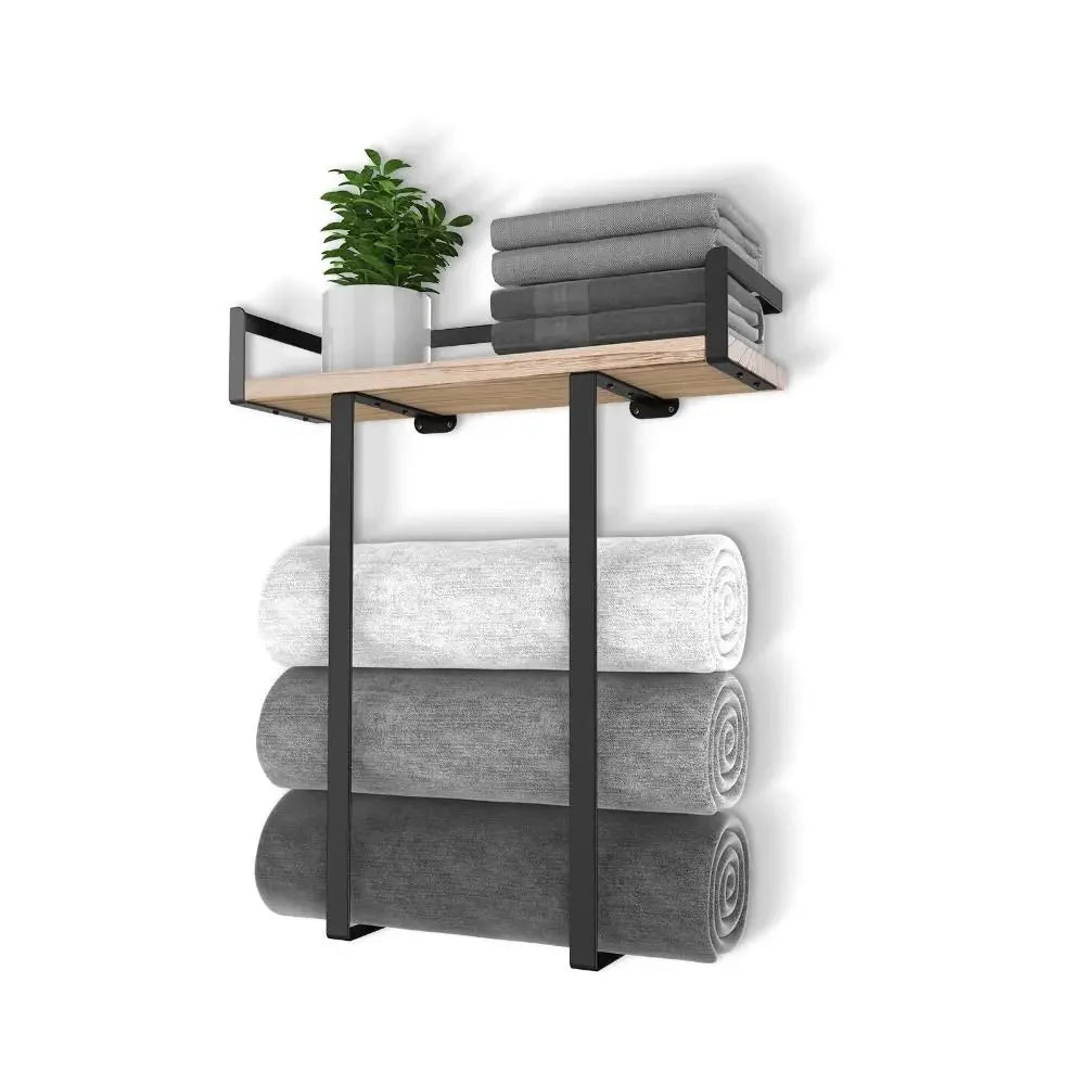 Wood and Iron Bathroom Shelf Rectangle Shape Rust Proof Shower Shelf Large Capacity Space Saving Wall Mounted Shelf