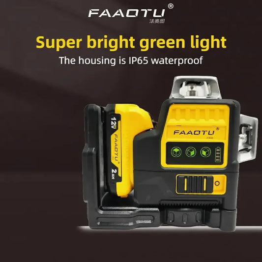 FAAOTU DW089LG 12 Lines 3 Sides 360 Degree Vertical 12V Lithium Battery Laser Level Horizontal Green Meter Outdoor