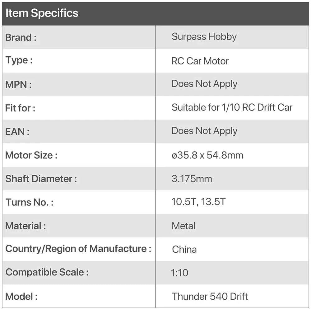 Rocket RC Brushless Motor Thunder 540 Sensored 10.5T 13.5T 3.175 mm Shaft for 1/10 RC Racing Drift Car Parts Surpass Hobby