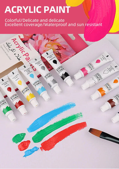 12 Color Acrylic Paint Set 9ml Tubes Waterproof Art Supplies for Beginner Artists DIY Painting on Canvas Wall Art Craft Projects