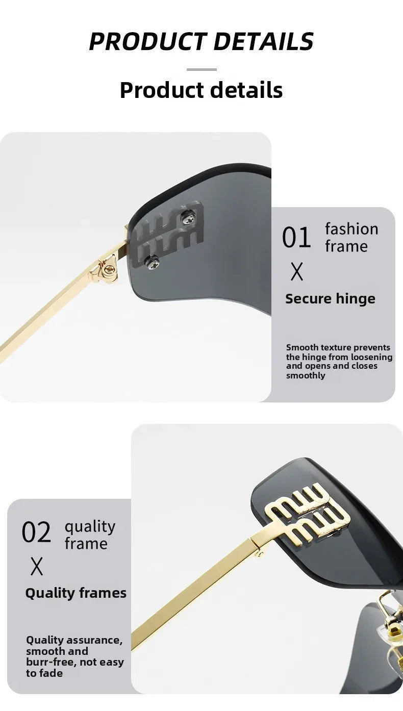 Curved One-Piece Sunglasses, Frameless Square Cut-Edge Design, UV400 Protection, Women's High-End Street Style