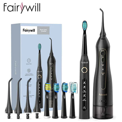Fairywill Professional Oral Care Set - Waterproof Water Flosser & Electric Sonic Toothbrush Combo