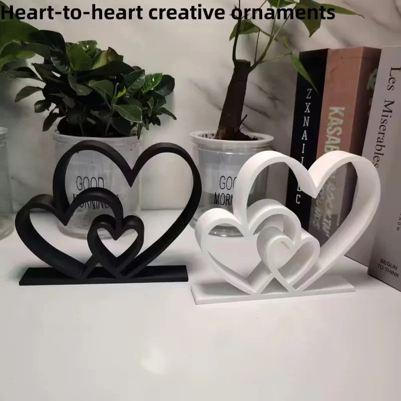 Heart-to-Heart Statue - Black & White Love Ornament, Desk & Bookshelf Decor, Valentine’s Gift, Home Decoration