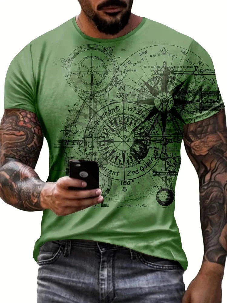 New T-Shirts for Men Unique Geometric Print Design Summer Vintage Graphic T-Shirts Casual Crew Neck Short Sleeve Men's Clothing