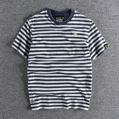 High Quality 100% Cotton Striped T Shirts for Men Summer Short Sleeve Distressed Washed Tees 24ss Y2k Youth Male Streetwear Tops