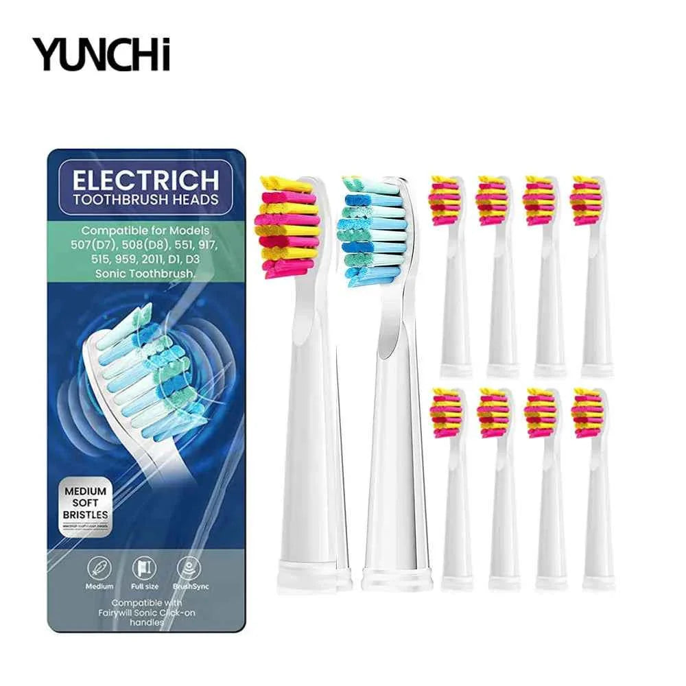 Premium Replacement Toothbrush Heads for Fairywill & Seago - Du Pont Bristles - Compatible with FW-507/508/D1/D3/D7