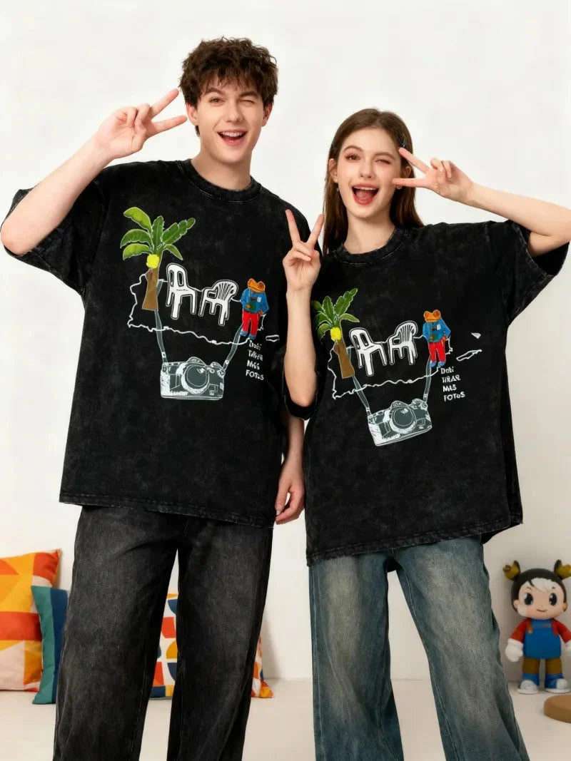 Washed T Shirts DTMF Debi Tirar Mas Fotos T-Shirts Street 2025 New Album Short Sleeve Summer Tees for Men Women