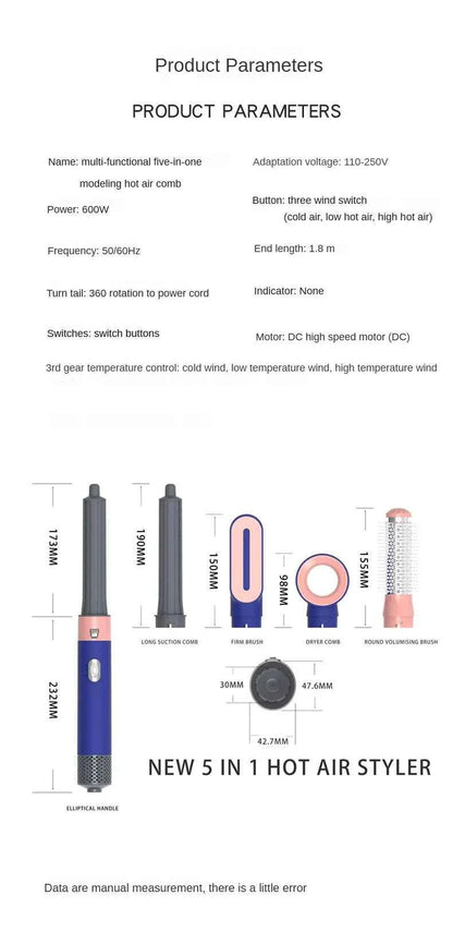 5-in-1 Negative Ion Automatic Curling Iron Multifunction Convenient Hair Dryer Volume Straight Hot Air Comb Curly Girl Method
