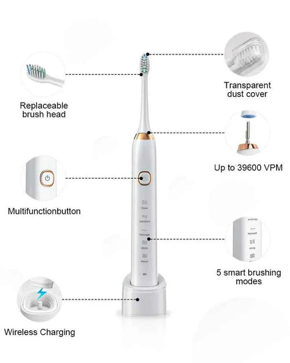 Sonic Electric Toothbrush Smart Ultrasonic Dental Teeth Whitening Rechargeable Adult Tooth Brush Sarmocare S100 With8 Brush Head