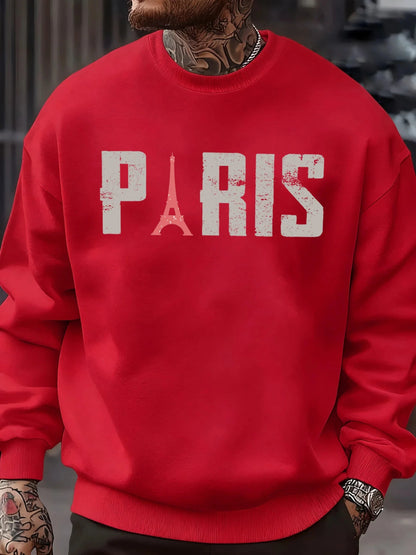 Famous Paris Tower Pattern Sweatshirt Men O-Neck Clothes Autumn Fleece Retro Pullover Loose Unisex Colour Fashion Streetwear
