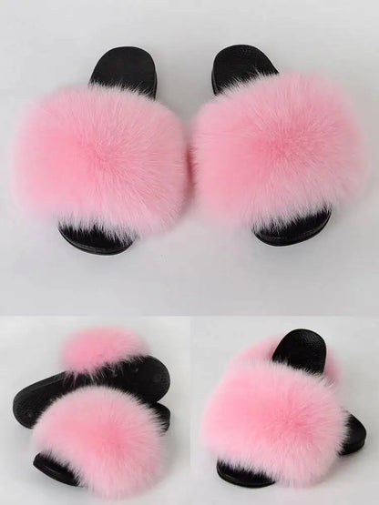 Summer Women Fur Slides Fluffy Furry Slippers Indoor Fuzzy Flip Flops Casual Outdoor Flat Ladies Fur Sandals Plush House Shoes