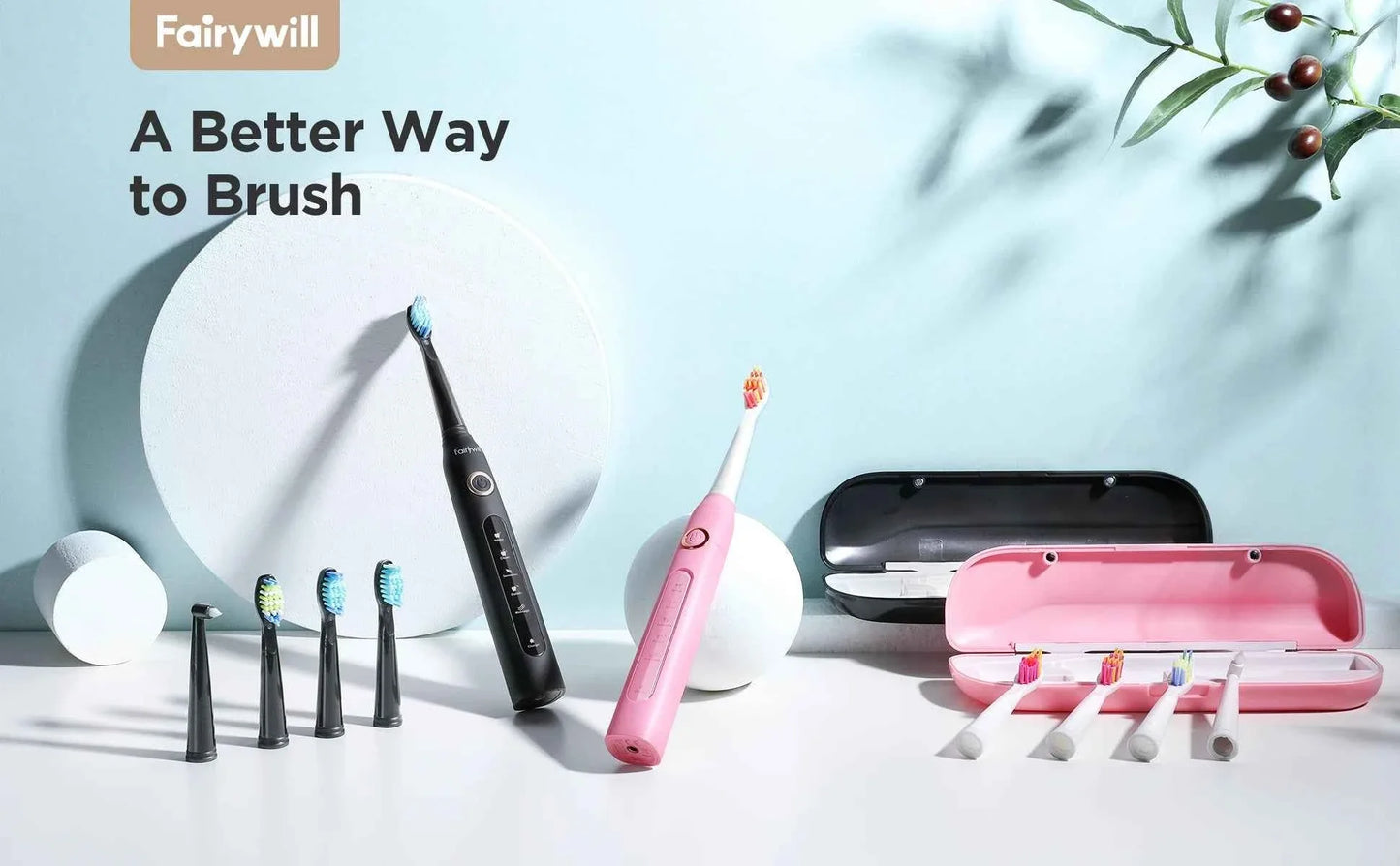 Fairywill FW-D7 Sonic Electric Toothbrush Set - 5 Modes Rechargeable Adult Toothbrush with Travel Case & 8 Heads