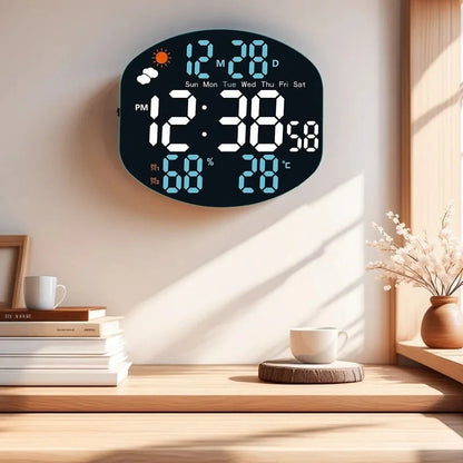 Large Digital Wall Clock Weather Station Forecast TEMP Humidity Date Week Night Mode Table Clock 2 Alarm 12/24H LED Alarm Clock