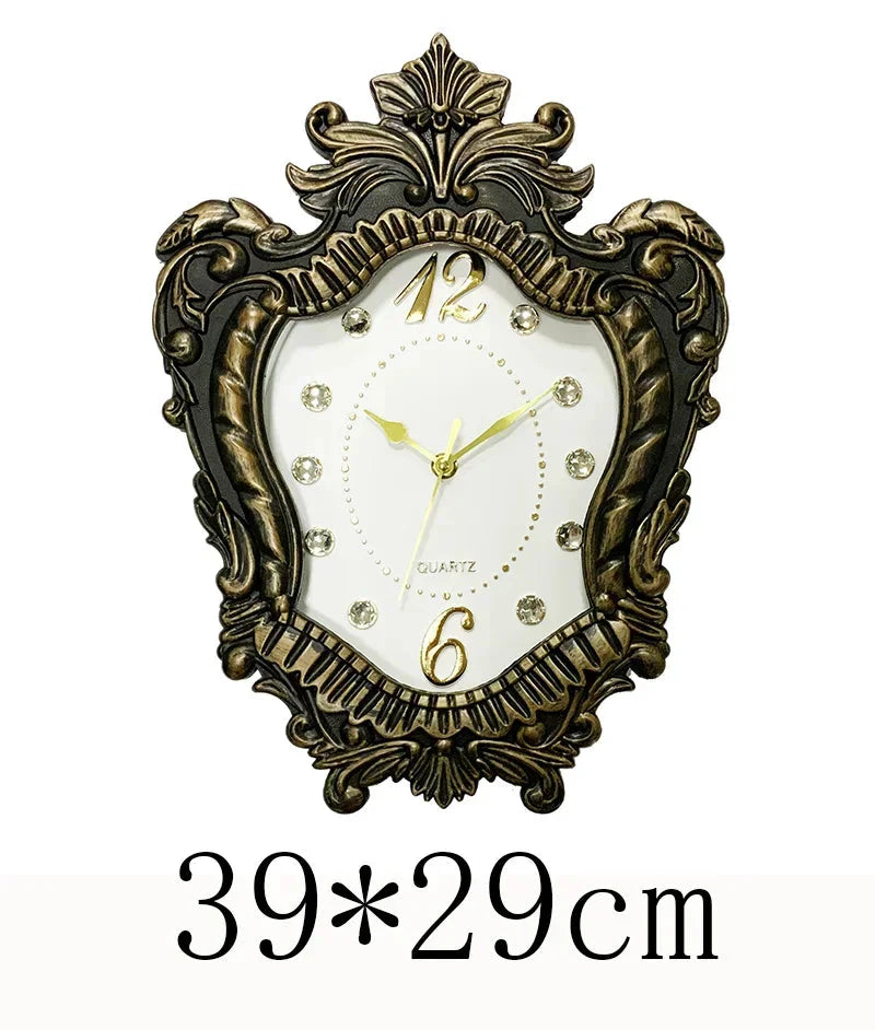 14" Vintage European Court elegance classical Style Wall Clock with Electroplated Black Gold/Silver & Roman Numerals for bedroom