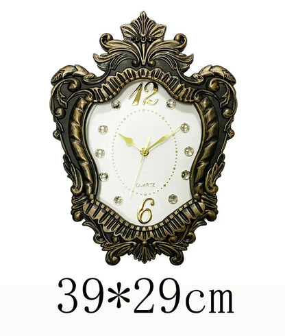 14" Vintage European Court elegance classical Style Wall Clock with Electroplated Black Gold/Silver & Roman Numerals for bedroom