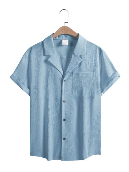New Mens Short Sleeve T-Shirts Summer Trendy Breathable Loose Youth Basic Cotton Pocket Top Solid Color Stand Up Collar Shirts