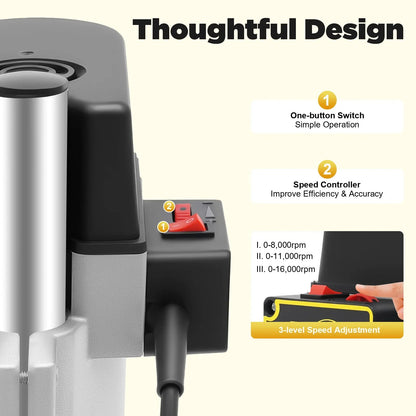 340W Portable Benchtop Drill Press, High-precision 3 Speed Adjustable Mini Portable Electric Bench Drill Stand for Iron Wood