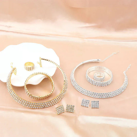4Pcs/set Bridal Jewelry Set Necklace Bracelets Ring Earrings Set Super Gorgeous Luxury Shiny Fashion Jewelry Party Gift