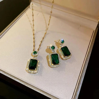 4PCS Sets Exquisite Quadrate Rhinestone Necklace Earrings Ring Jewelry Set Charm Ladies Jewelry Fashion Bridal Gifts
