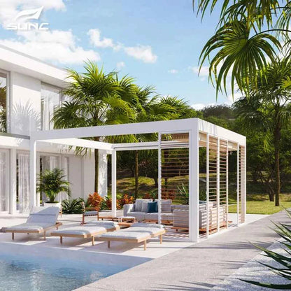 VMotorized Retractable Roof Pergola - Automatic PVC Gazebo & Metal Folding Roof System