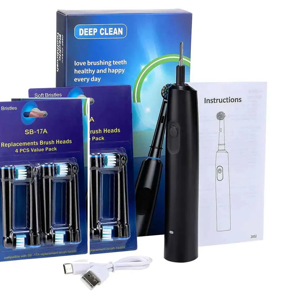Sonic Electric Toothbrush Rechargeable Rotary Adult Waterproof with Timer 5 Modes & 4 Replaceable Brush Heads for Teeth Cleaning